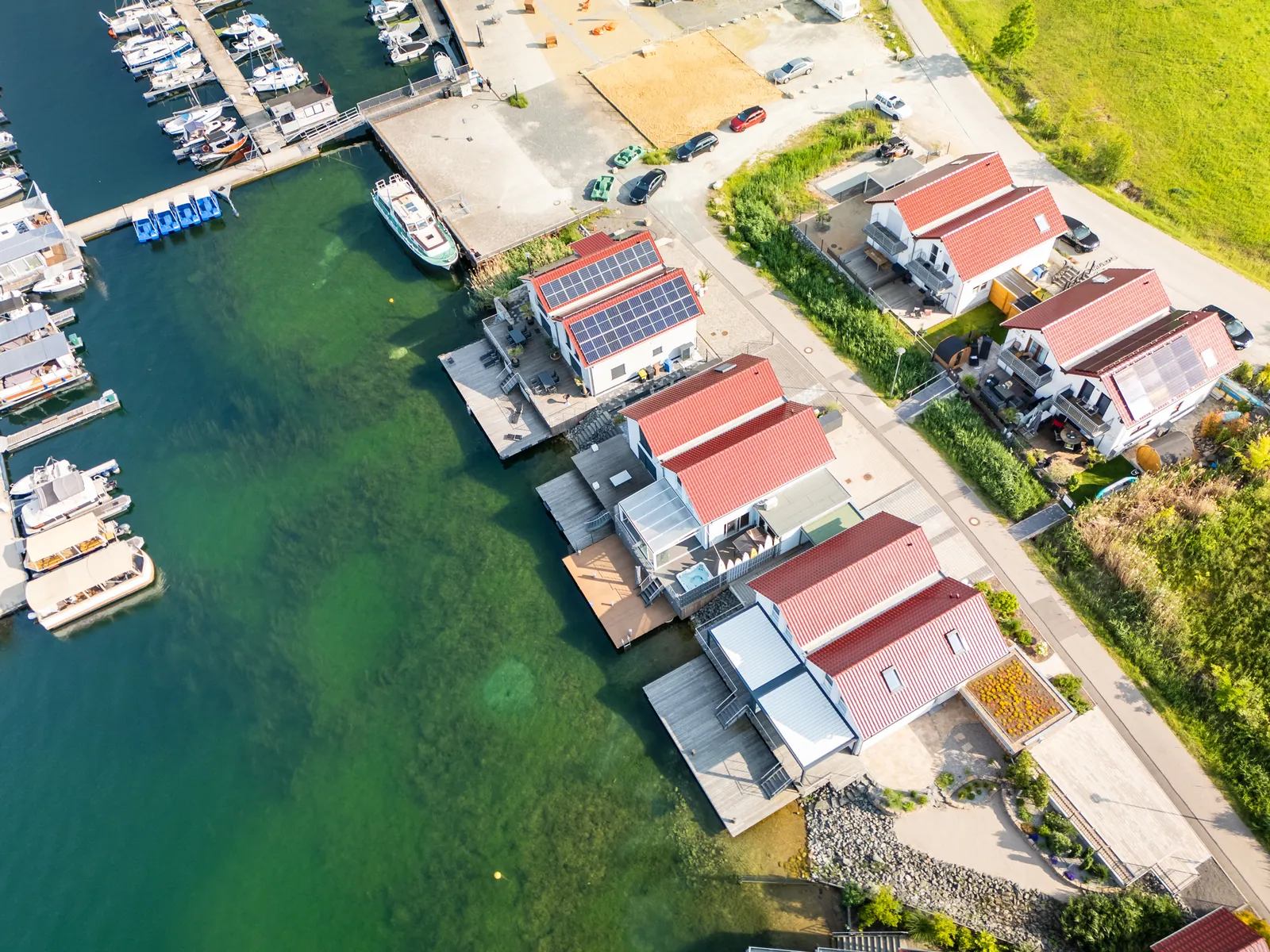 Right on the water next to the marina